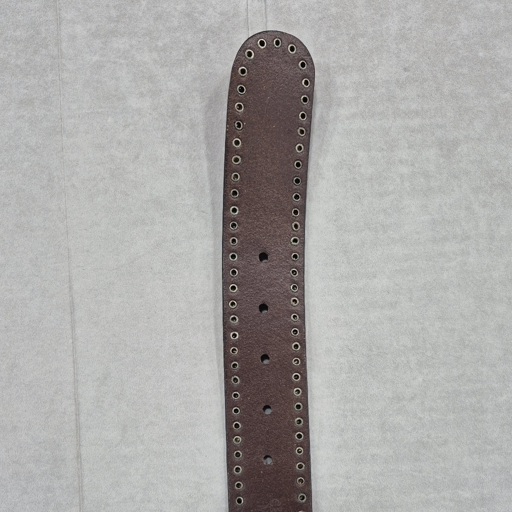 Calvin Klein belt women's large brown leather riveted studs silver logo buckle - Picture 6 of 15